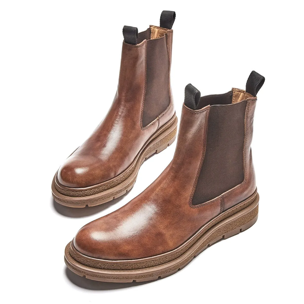 Minimalist Slip On Brown Leather Chelsea Boots