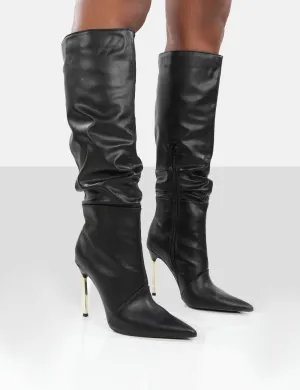 Monica Black PU Pointed Toe Stiletto Knee High Boots