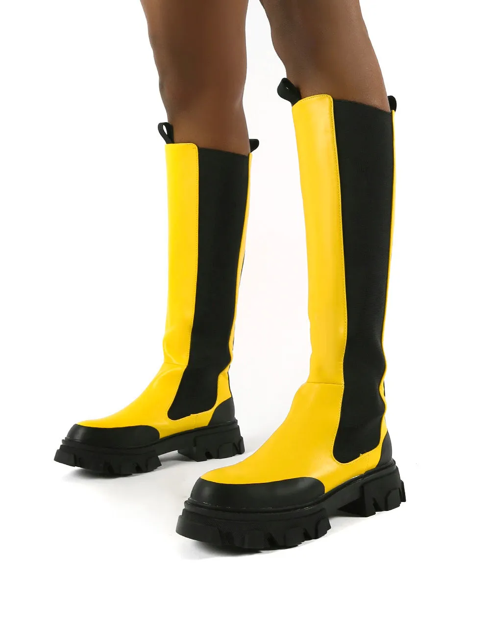 Monique Yellow Chunky Sole Knee High Boots