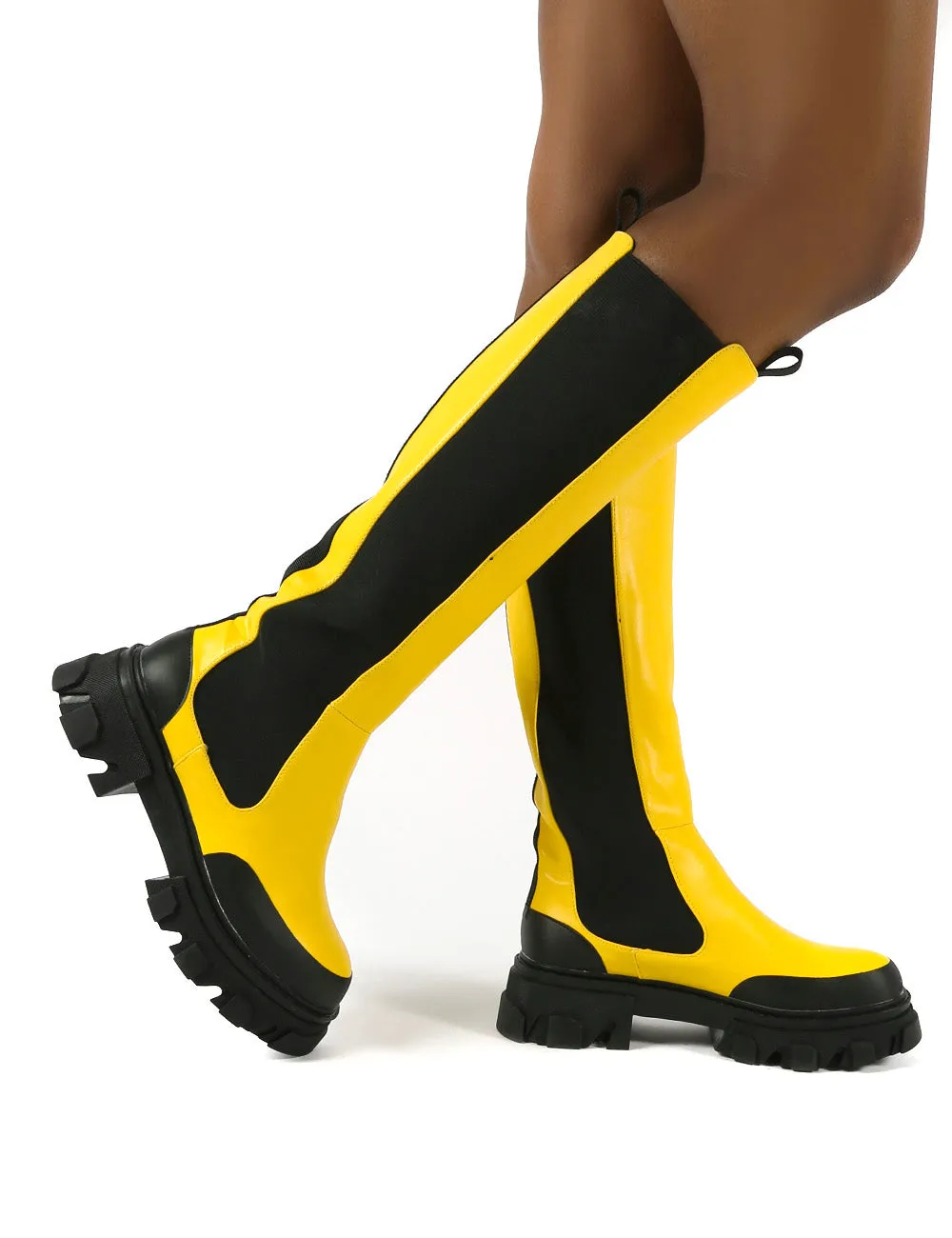 Monique Yellow Chunky Sole Knee High Boots