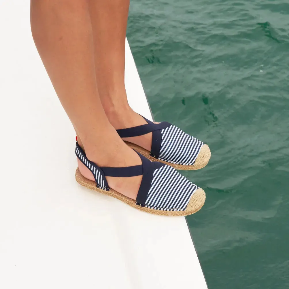 NAVY/WHITE MICROSTRIPE - WOMENS SEAFARER SLINGBACK