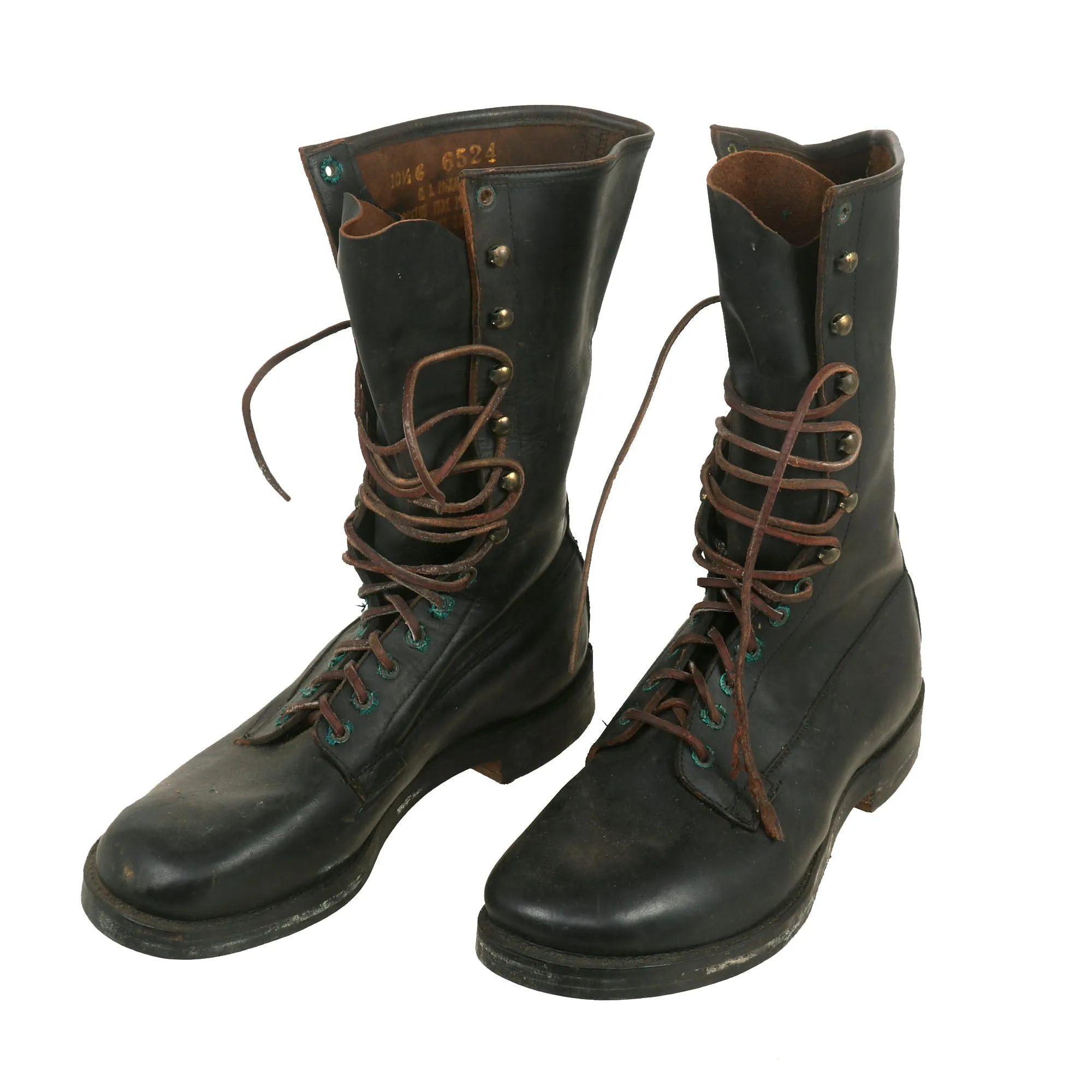 Original U.S. WWII Rare Engineer Blucher Style Leather Boots with Original Leather Laces - Dated 1942 - Size 10½