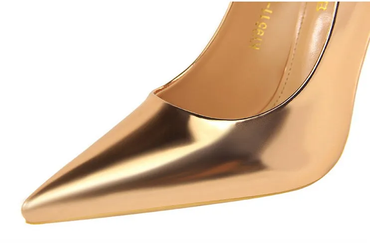 Patent Leather Metal Heel Women Pumps