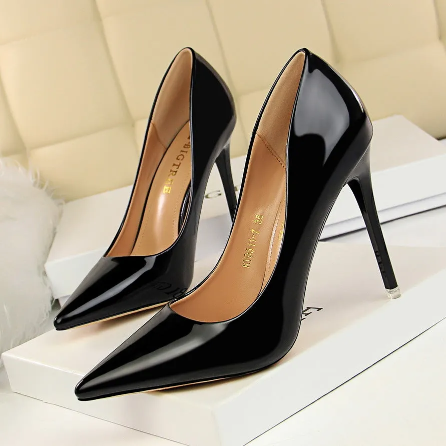 Patent Leather Metal Heel Women Pumps