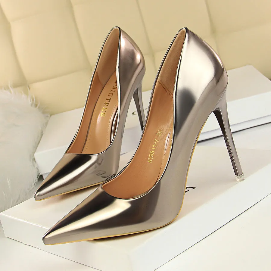 Patent Leather Metal Heel Women Pumps