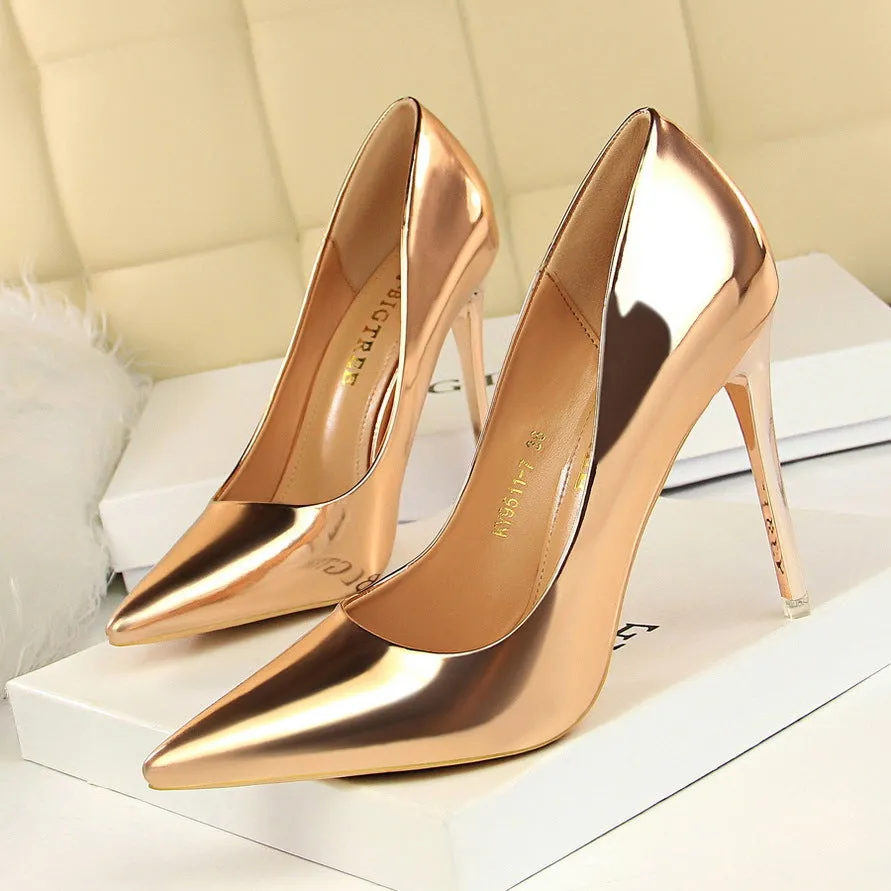 Patent Leather Metal Heel Women Pumps