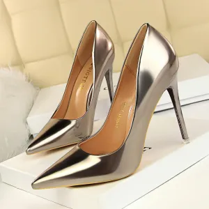 Patent Leather Metal Heel Women Pumps