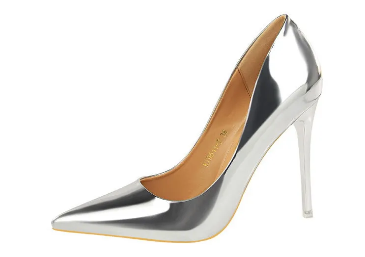 Patent Leather Metal Heel Women Pumps