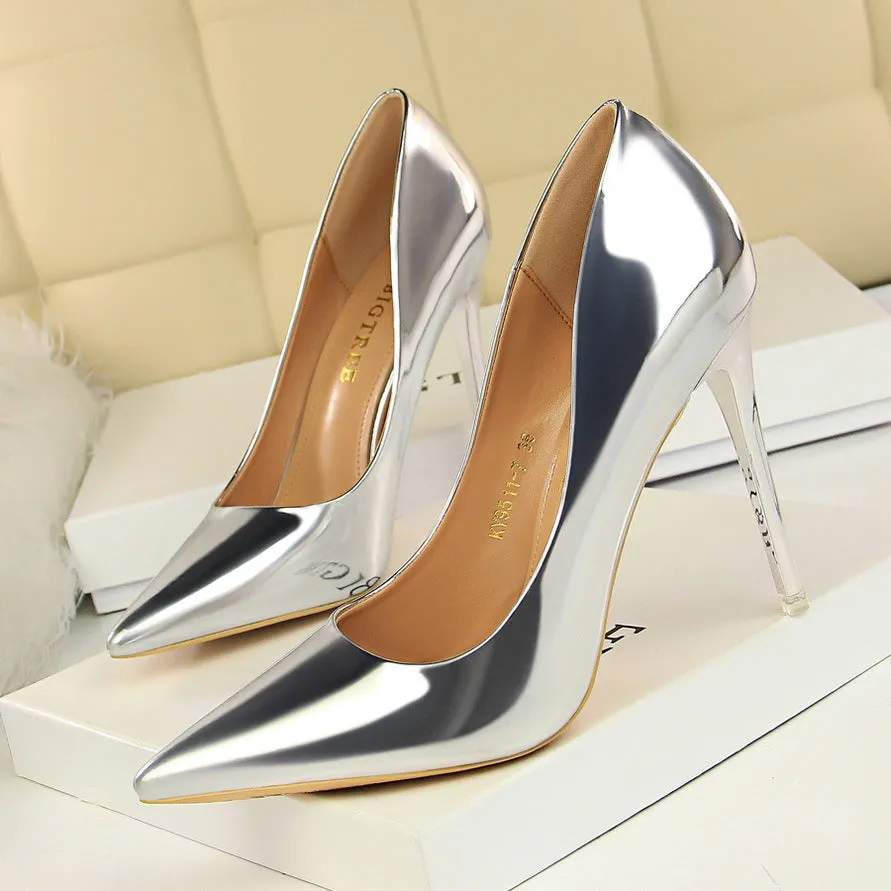 Patent Leather Metal Heel Women Pumps