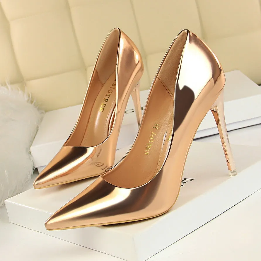 Patent Leather Metal Heel Women Pumps