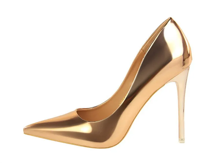 Patent Leather Metal Heel Women Pumps