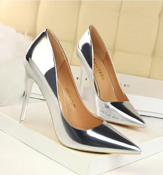 Patent Leather Metal Heel Women Pumps