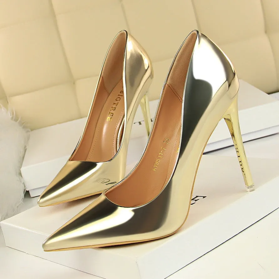 Patent Leather Metal Heel Women Pumps