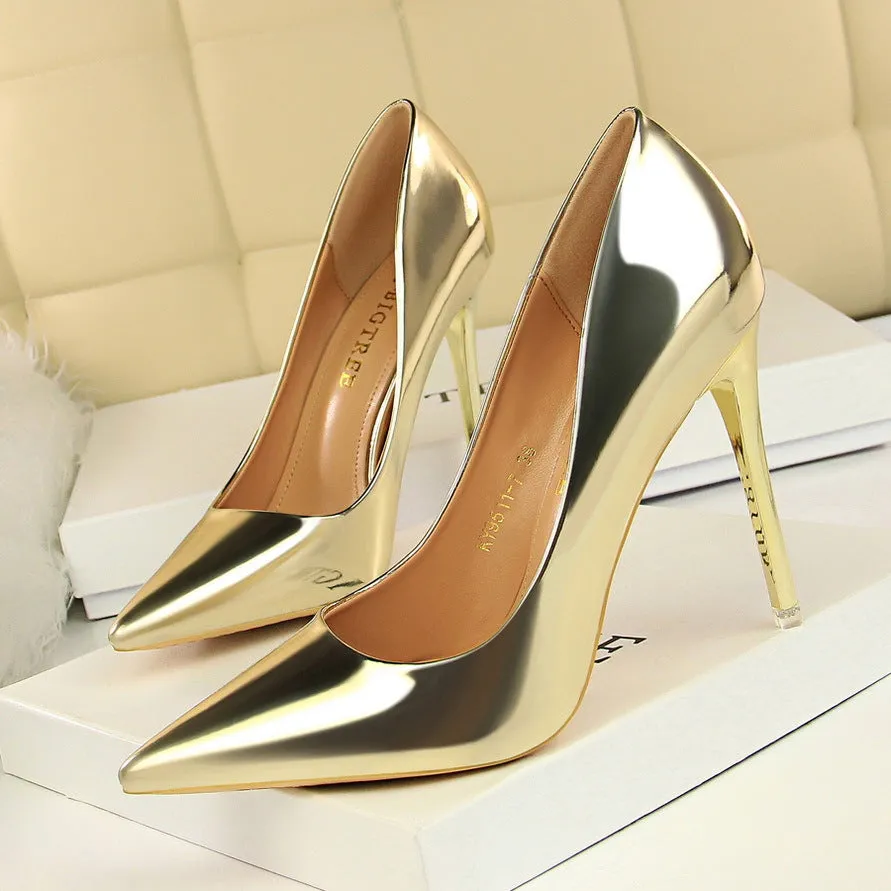 Patent Leather Metal Heel Women Pumps