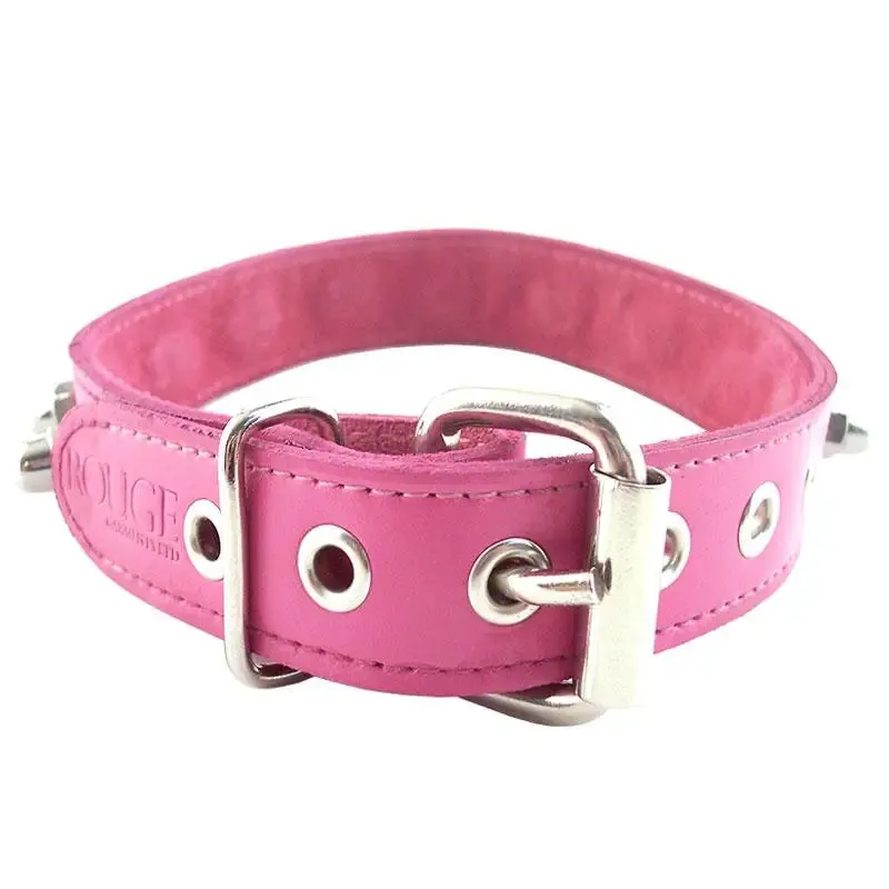 Pink Leather Studded Collar with Adjustable Buckles