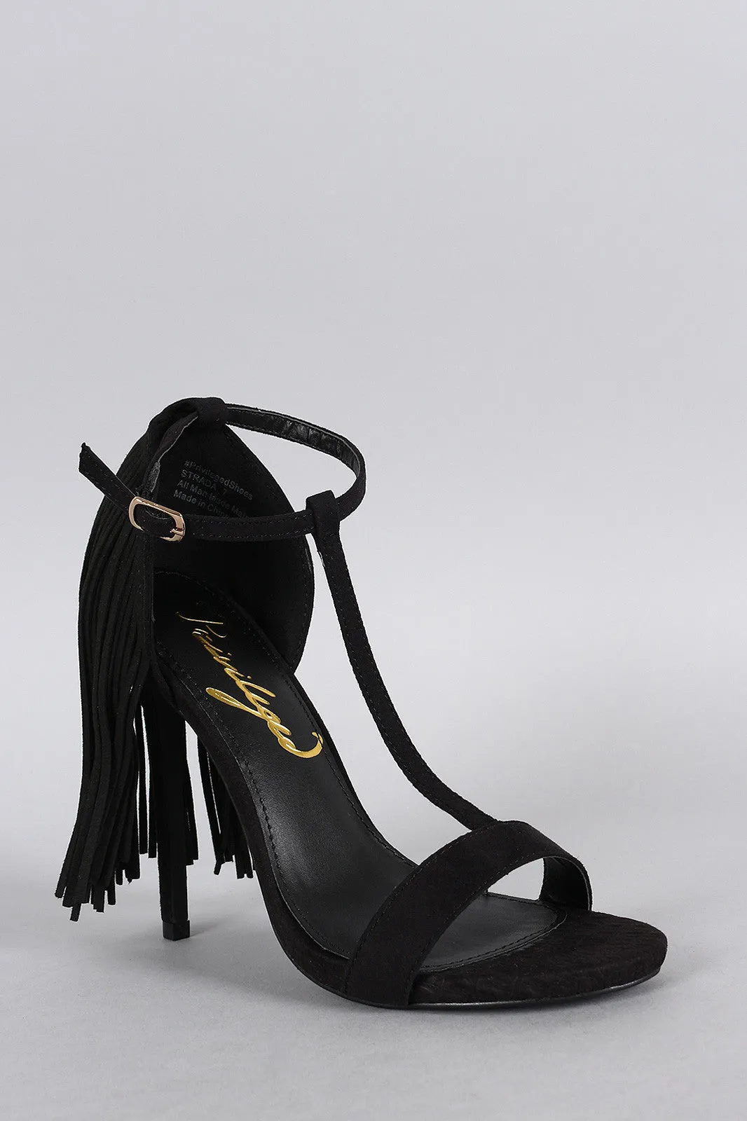 Privileged Suede Fringe T-Strap Heel