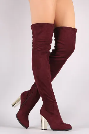 Qupid Suede Chunky Metallic Heeled Over-The-Knee Boots