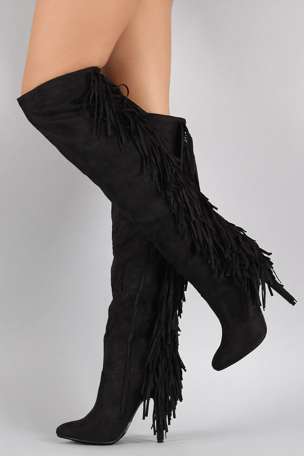 Rear Fringe Over-the-Knee Stiletto Boots