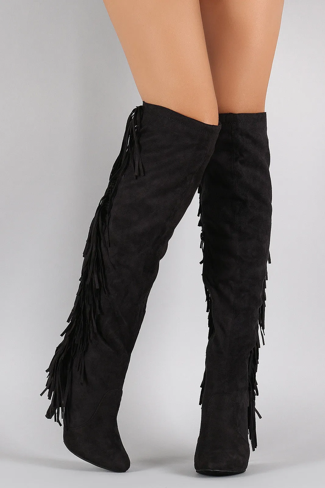 Rear Fringe Over-the-Knee Stiletto Boots