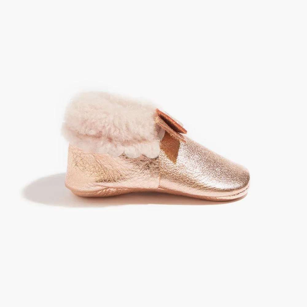 Rose Gold with Pink Shearling Bow Baby Shoe