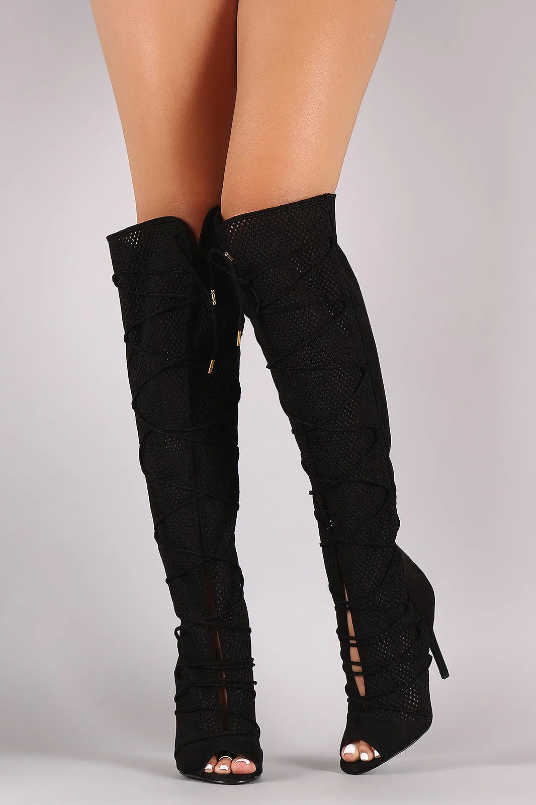 sade - Lace Up Perforated OTK Stiletto Boots