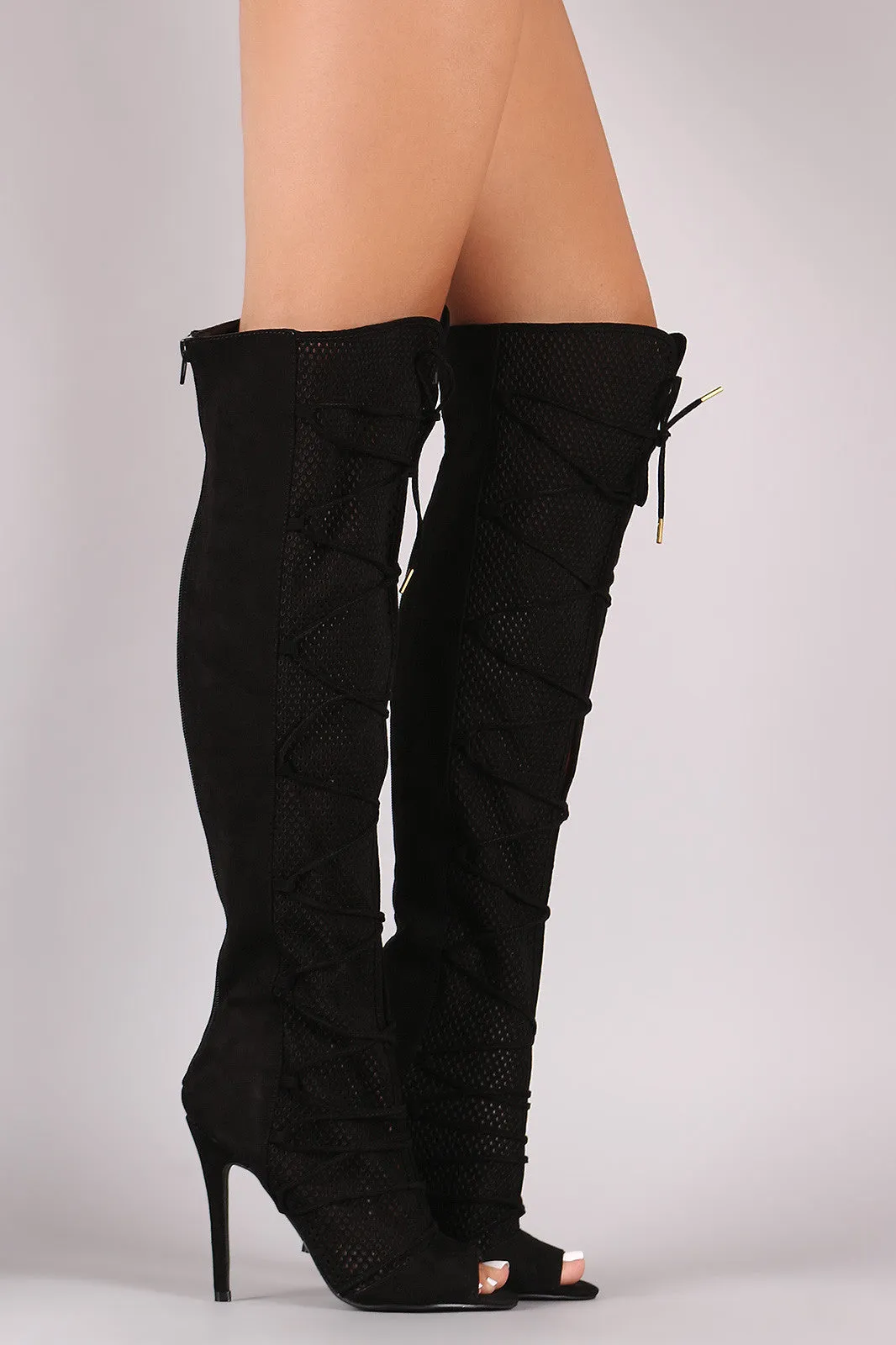 sade - Lace Up Perforated OTK Stiletto Boots