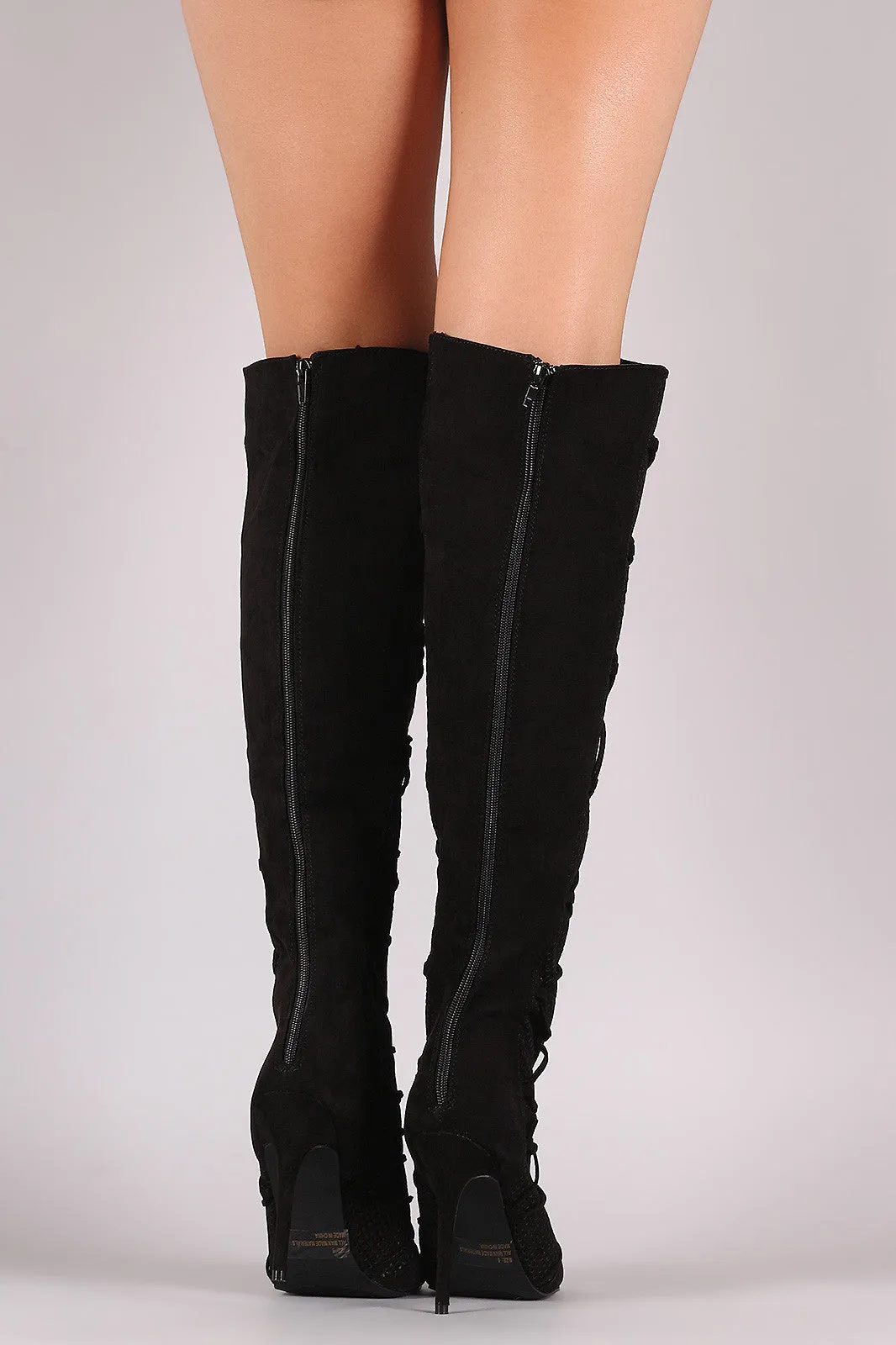 sade - Lace Up Perforated OTK Stiletto Boots