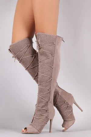 sade - Lace Up Perforated OTK Stiletto Boots