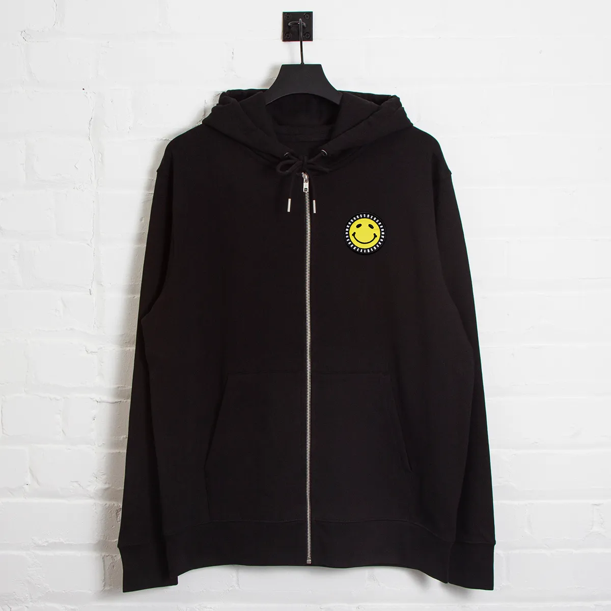 Smiley Crest - Zipped Hood - Black