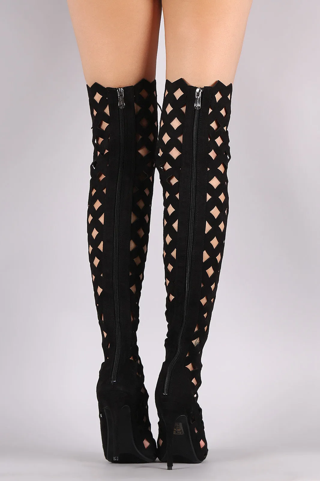 Suede Geo Cutout Over-The-Knee Stiletto Boots