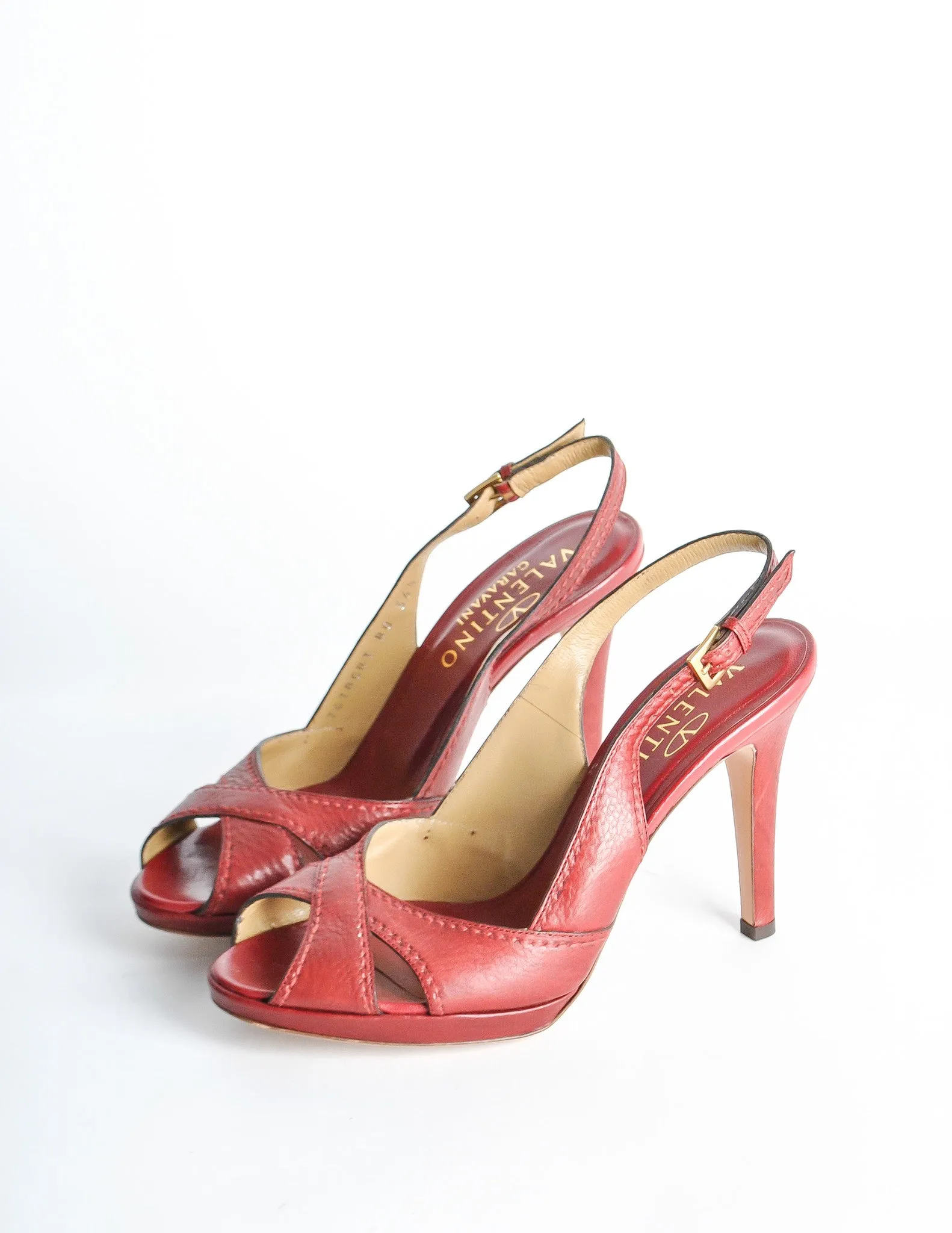 Valentino Vintage Red Leather Strappy Heels