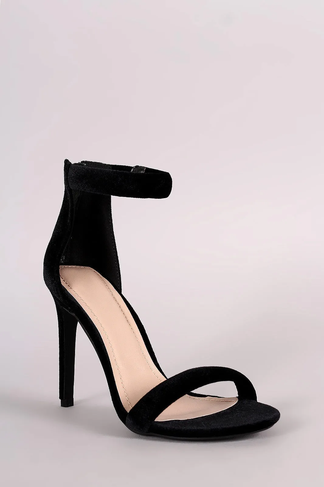 Vilincia - Velvet Open Toe Ankle Strap Stiletto Heel