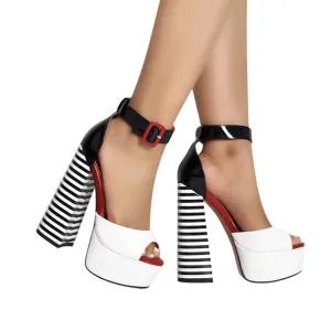 Women's Black And White Stripes Party Fashion Shoes