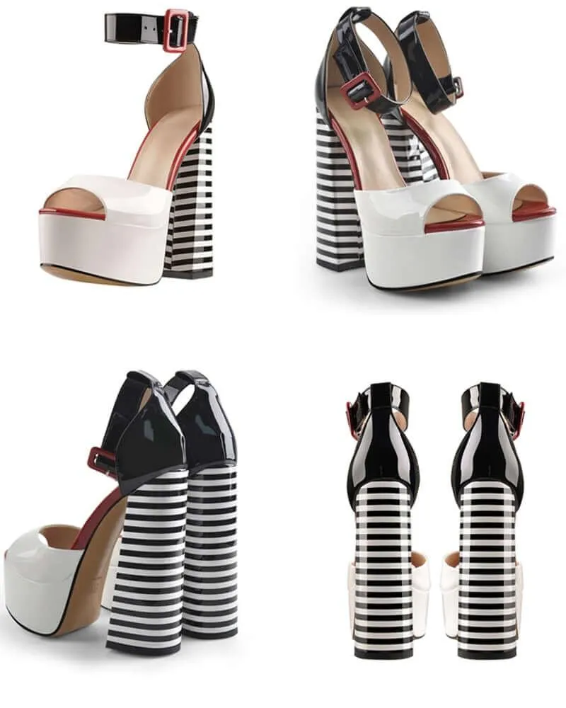 Women's Black And White Stripes Party Fashion Shoes